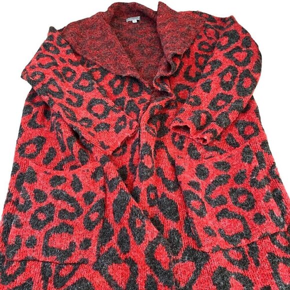 Joseph A Long Sleeve Open Front Duster Sweater Modern Leopard in Red/Gray Sz XS - Picture 3 of 8